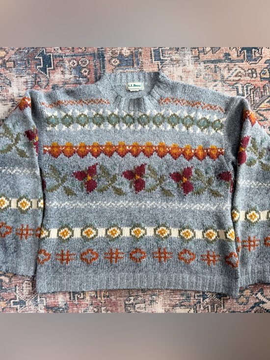 L.L. Bean Sweaters - Vintage L.L.Bean Wool-blend Nordic Crew Neck Sweater Floral Fair Isle Pattern